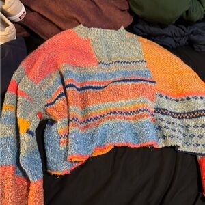 Moon & Madison Colorblock Knit Sweater | Distressed Patchwork | Size L